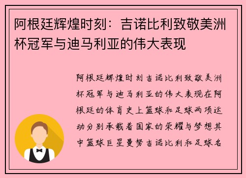 阿根廷辉煌时刻：吉诺比利致敬美洲杯冠军与迪马利亚的伟大表现